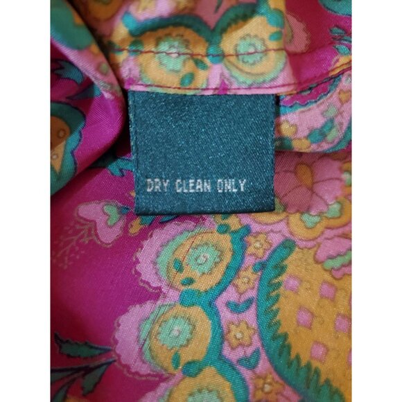 Lauren Ralph Lauren 100% Silk Womens 2XL Pink Green Paisley Button Up Shirt Art - Picture 10 of 13